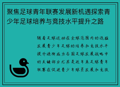 聚焦足球青年联赛发展新机遇探索青少年足球培养与竞技水平提升之路