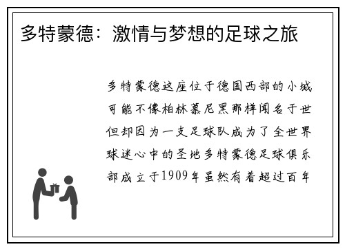 多特蒙德:激情与梦想的足球之旅